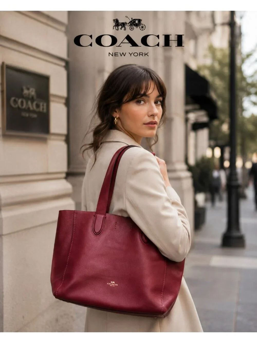 Coach Derby F58660 Raspberry Red Pebbled Leather Large Tote Bag